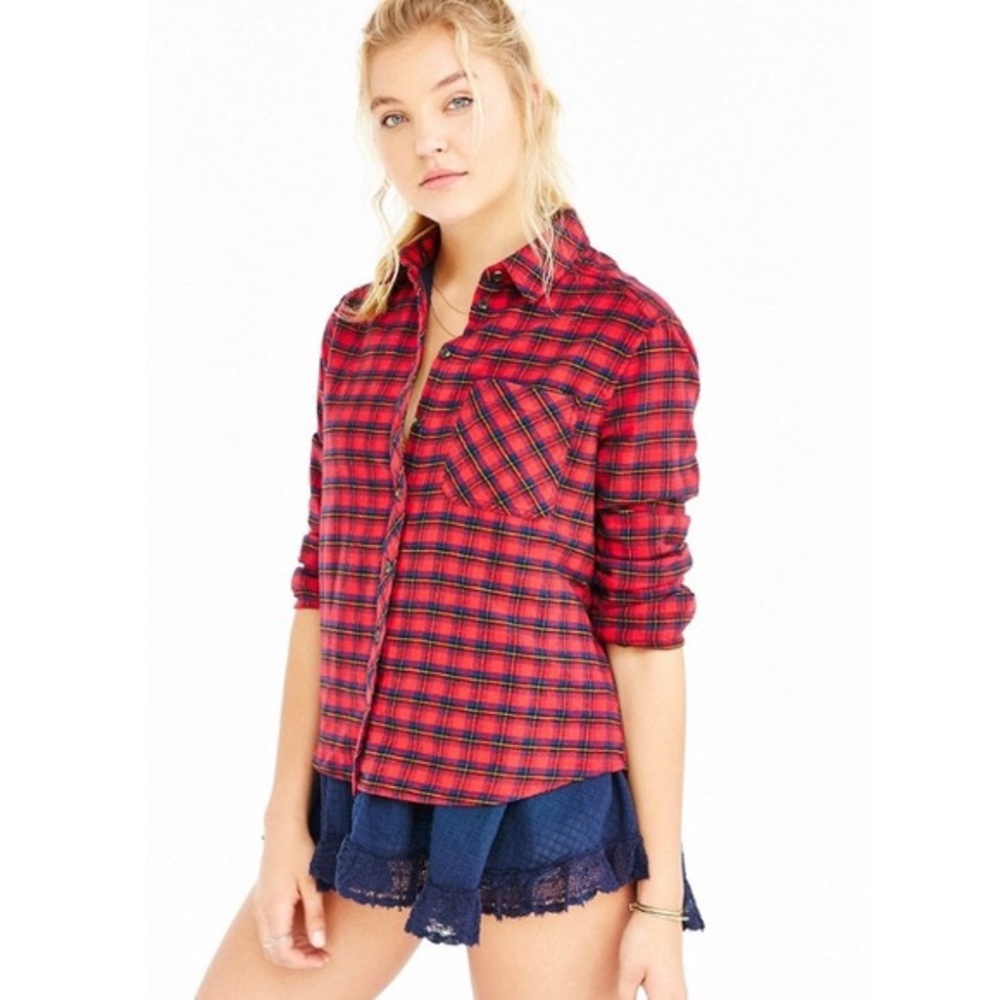 BDG Oversized Flannel with Lace Trim